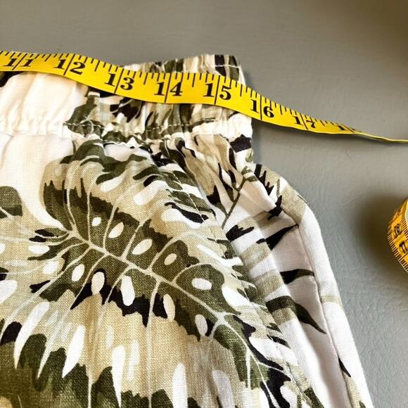 Tahari 100% Linen Wide Leg Pants L White Khaki Tropical Palm Print Resort Beach - Picture 6 of 9